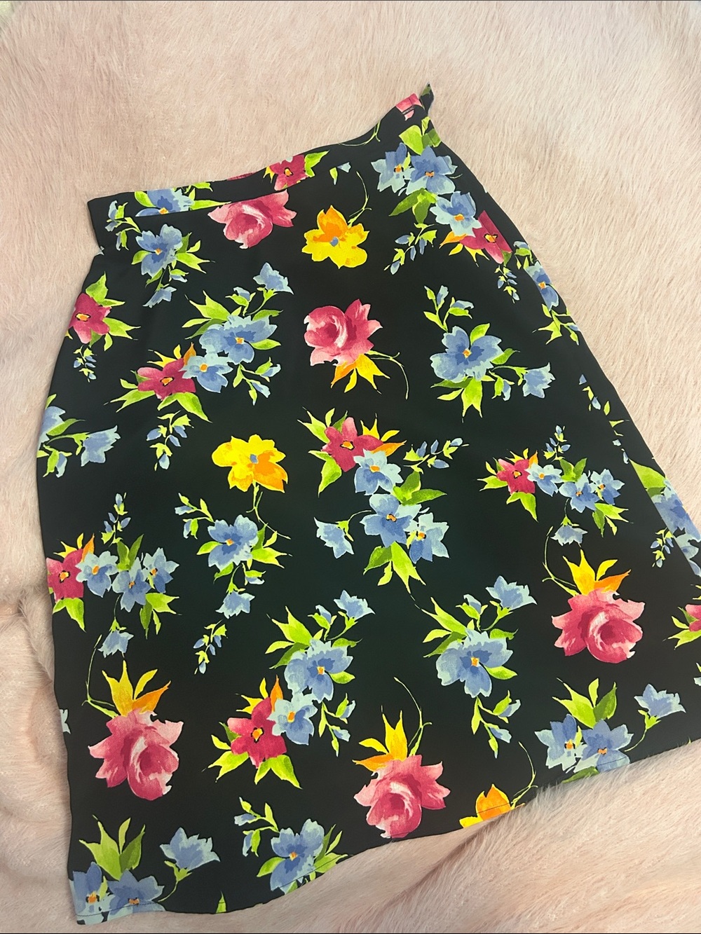 Vintage Liz Claiborne Black A-Line Skirt Floral Print 12P